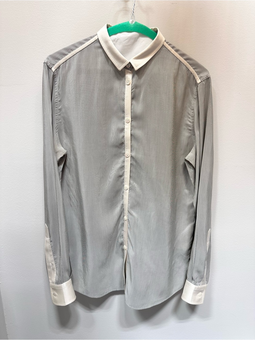 Dolce & Gabbana 100% Silk Shirt Blouse Grey Ivory Stripe Sz 46